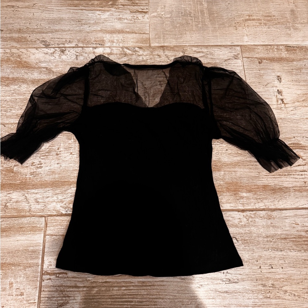 SHEIN Black Sheer Sleeve Blouse